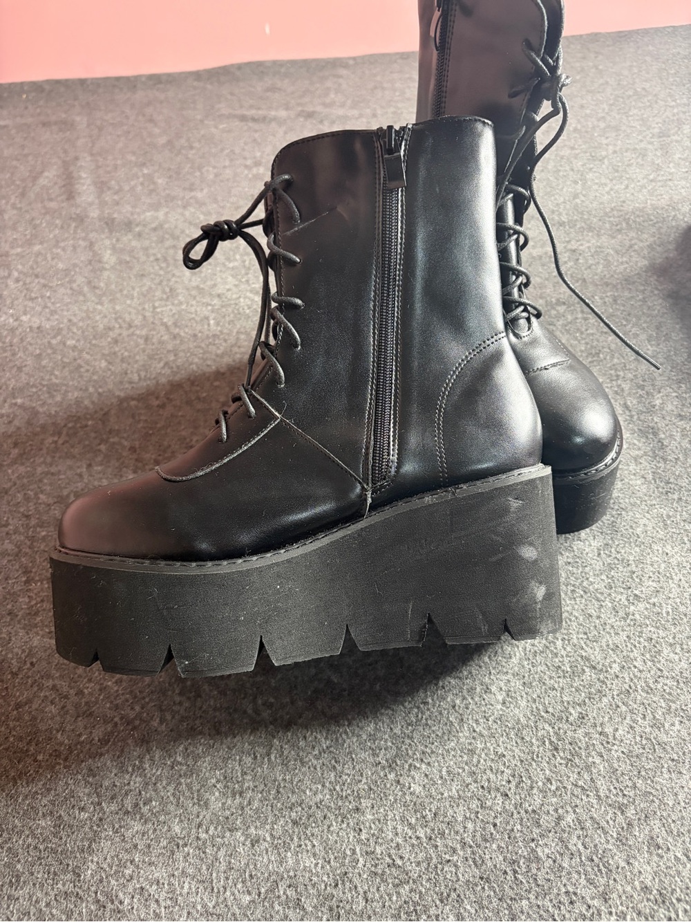 Women’s Black Lace-Up Platform Combat Boots - Picture 6 of 7